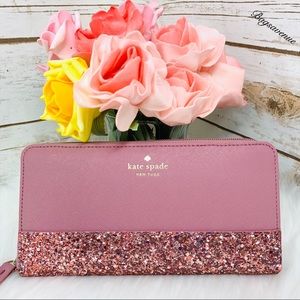 Glitter Kate spade dusty peony pink Neda wallet